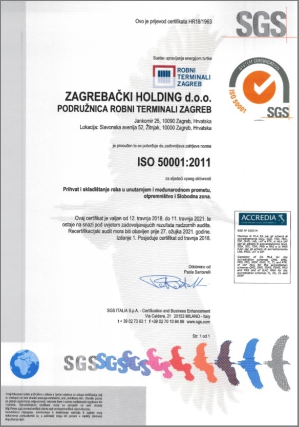 Robnim terminalima Zagreb certifikat ISO 50001:2011 za učinkovito upravljanje energijom